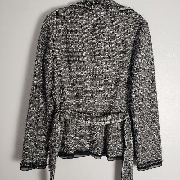 Ann Taylor Fine Italian Fabric Collared Belted Tweed Blazer Jacket - Picture 12 of 14